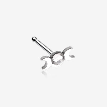 Crescent Moon Goddess Gem Sparkle Nose Stud Ring-Clear Gem